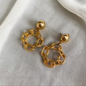 VTG Gold Chunky Chain Link Hoop Dangle Earrings